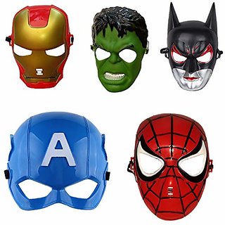 Kaku Fancy Dresses Superhero Face Mask for Kids/ Superhero Face Mask for Halloween Party - Pack of 5