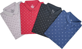 No Brand Mens Blue Printed 100% Cotton Polo Collar T-Shirt