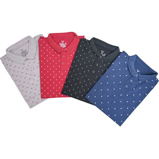 No Brand Mens Blue Printed 100% Cotton Polo Collar T-Shirt