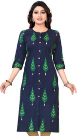 Urban Krowd Women Printed Khadi Cotton Straight Kurta  (Dark Blue, Green)
