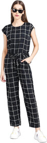 Vivient Women Black Check Front Knot Printed Jumpsuits