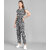 Vivient Women Black Line Printed Front Knot Jumpsuits