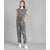 Vivient Women Black Line Printed Front Knot Jumpsuits