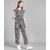 Vivient Women Black Line Printed Front Knot Jumpsuits