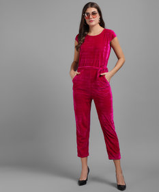 Vivient Women Pink Plain Velvet Jumpsuits