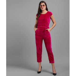 Vivient Women Pink Plain Velvet Jumpsuits