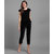 Vivient Women Black Plain Velvet Jumpsuit