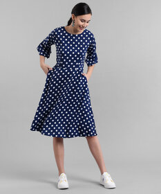 Vivient Women Nevy Blue Polkadot Printed Midi Dress