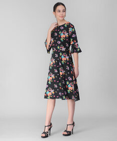 Vivient Women Black High Floral Printed Midi Dress