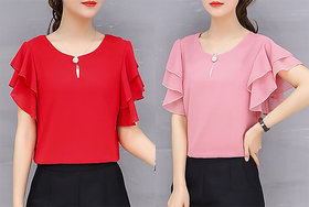 Vivient Women Red And Pink Moti Top Combo