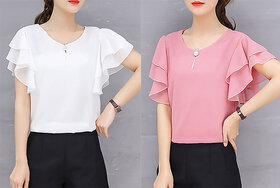 Vivient Women White And Pink Moti Top Combo