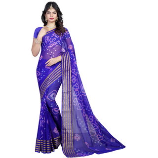 Marabout Blue Colour Chiffon Printed  Bandhani Saree With Blouse Piece