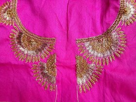 Indian Handmade Womens Art Silk Aari Work  Embroidered  Purple  Unstitched Blouse