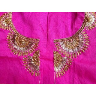 Indian Handmade Womens Art Silk Aari Work  Embroidered  Purple  Unstitched Blouse