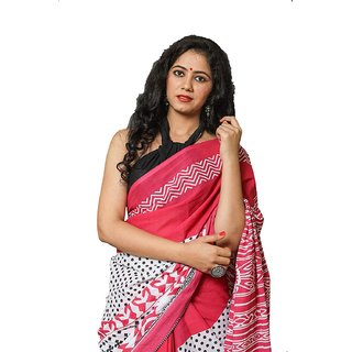 KVR Handicrafts Women's Plain Weave Cotton Saree With Blouse Piece