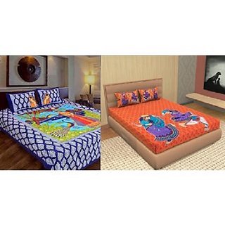Jaipuri Double Bedsheet Pack of 2+ 4 Pillow Cover 90x100