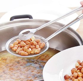 Vessel Crew Silver Stainless Steel Filter Spoon Whiskers  Strainers with Clip ( 2 in 1 deepfry).