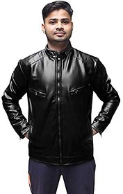 Alpha Faux Men Black Slim Fit Leather Jacket.