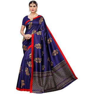 Sharda Creation Navy Blue Mysore Silk Kalamkari Saree