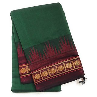Handloom Korvai Chettinad Temple Border Mercerized Cotton Saree with Contrast Blouse.
