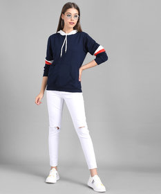 Vivient Women Nevy Plain White Hood Sweatshirt