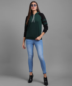 Vivient Women Color Block (Sea Green, Black) Hooded Sweatshirt