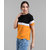 Vivient Women Black White Mustured Colour Block T-shirt