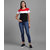 Vivient Women Red White Black Colour Block Hosery T-shirt