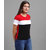 Vivient Women Red White Black Colour Block Hosery T-shirt
