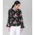 Vivient Women Black Base Red Floral Printed Bell Sleeve Top