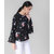 Vivient Women Black Base Pink Floral Printed Bell Sleeve Top