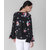 Vivient Women Black Base Pink Floral Printed Bell Sleeve Top