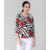 Vivient Women Black White Stripe Floral Printed Ballon Top