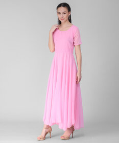 Vivient  Women Pink Plain Georgette Dress