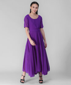 Vivient Women Purple Plain Georgette Dress