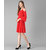 Vivient Women Red Cold Shoulder Plain Midi Hosery Dress
