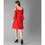 Vivient Women Red Cold Shoulder Plain Midi Hosery Dress