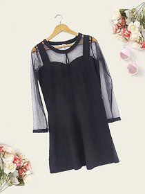 Vivient Women Black Plain Short Hosery Dress