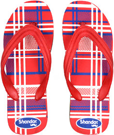 FOMO Men's Rubberized EVA Anti Skid Red Flip-Flops and House Slippers (Trendy Jean Print F56 )