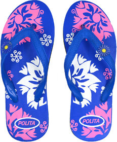 Polita Women's Rubberized EVA Flip-Flops and House Slippers ( Floret Blue Pink White F36 )