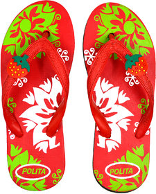 Polita Women's Rubberized EVA Flip-Flops and House Slippers ( Floret Red Green White F38 )