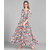 Vivient Women Black White Stripe Floral Printed Crepe Maxi Dress