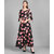 Vivient Women Black Base Pink Big Rose Printed Crepe Dress