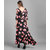 Vivient Women Black Base Pink Big Rose Printed Crepe Dress