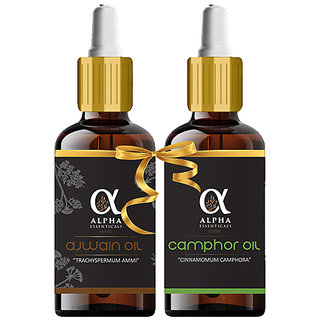 Alpha Essenticals Ajwain And Camphor Essential Oils, Set of 2 Oils Heal Combo, 15ml Each