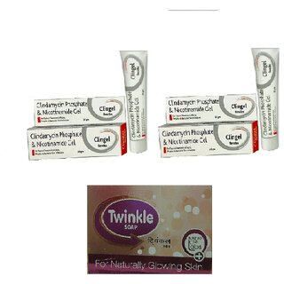 Clingel Cream for topical treatment of Acne, Pimples Cream 2+1 Twinkle Soap for Naturally Glowing Skin
