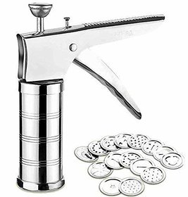 hardik trading  Stainless Steel Kitchen Press with 15 Different Types of Jalies, Murukku Maker/Bhujiya Maker/Cookies/Nam