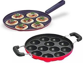 KS Non-Stick 12 Cavity Appam Patra/Ponganal Maker Paniarakkal with Lid Aluminium Non-Stick
