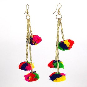 GiftJee - Multi Color Hanging Tassel Pompom Earnings For Women  Girls
