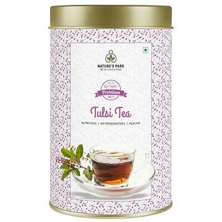 Nature's Park Tulsi Tea Loose Leaf - Immunity Enhancer, Detox, Herbal Tea, Finest Blend of Rama, Shyama  Vana Tulsi Leaves with CTC Leaves , USDA Certified, Can (100 g)